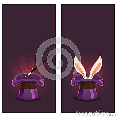 Banners with top hat and magic wand Vector Illustration