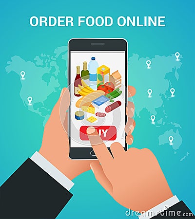Banners for web site online food order, food delivery and drone delivery. Vector Illustration