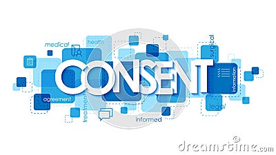 CONSENT typography on blue squares Stock Photo