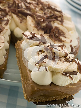 Banoffee Pie With A Slice Being Taken Stock Photo