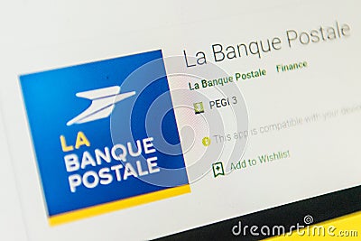 Banque Postale App Icon. Selective focus. Editorial Stock Photo