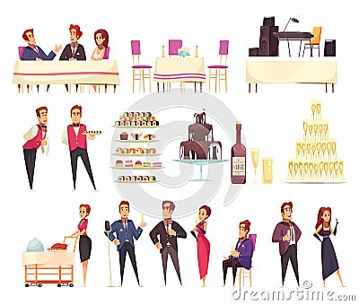 Banquet Cartoon Icons Set Vector Illustration