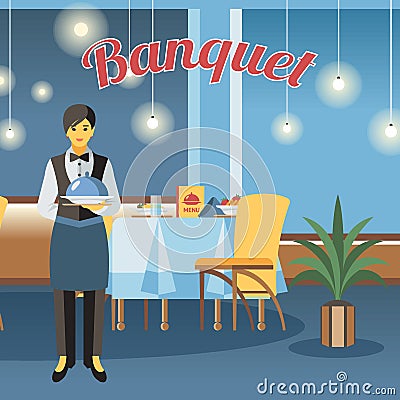 Banquet hall, room flat vector illustration Vector Illustration