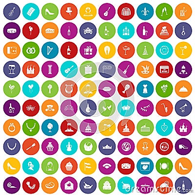 100 banquet icons set color Vector Illustration