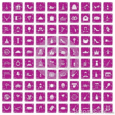 100 banquet icons set grunge pink Vector Illustration