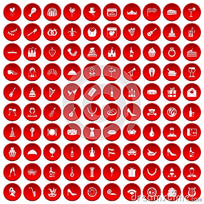 100 banquet icons set red Vector Illustration