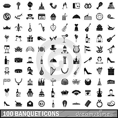 100 banquet icons set, simple style Vector Illustration