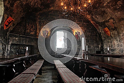 Banquet room in Dunguaire castle Stock Photo