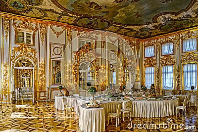 Banquet room in Tsarskoe Selo (Pushkin), St. Petersburg, Russia Editorial Stock Photo