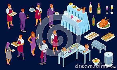 Banquet Service Isometric Set Vector Illustration