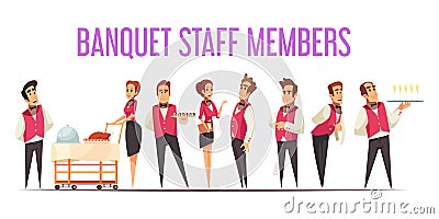 Banquet Staff Members Cartoon Illustration Vector Illustration