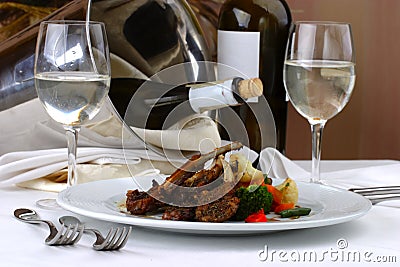 Banquet table setting meat Stock Photo