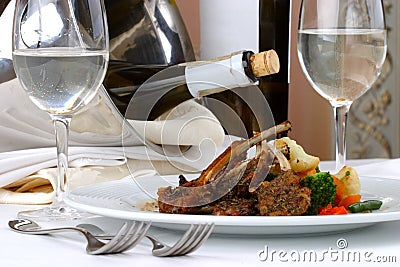 Banquet table setting, meat Stock Photo