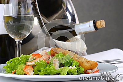 Banquet table setting salad seafoods Stock Photo