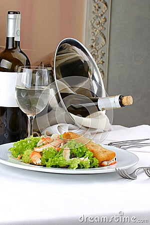 Banquet table setting Seafoods Stock Photo