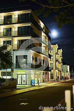 Nightshot of the cityscape of the small Baltic Sea town of Bansin on the island Usedom Editorial Stock Photo