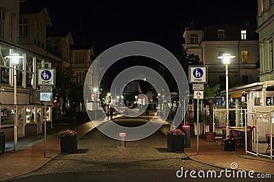 Nightshot of the cityscape of the small Baltic Sea town of Bansin on the island Usedom Editorial Stock Photo