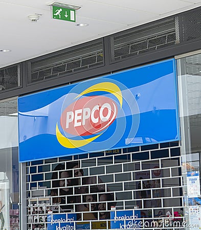 Banska Bystrica, Slovakia - May, 1 , 2022 : Pepco shop Sign. Brand logo. European chain of discount shops Editorial Stock Photo