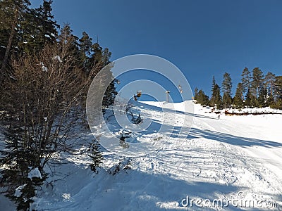 Winter view of Ski area of Resort of Bansko, Pirin Mountain Editorial Stock Photo