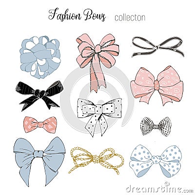 800_Set of beautiful graphic bows Vector Illustration