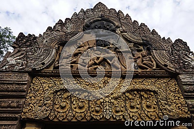 BANTEAY SREI temple, being widely praised as a `precious gem`, or the `jewel of Khmer art.` Stock Photo