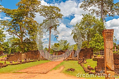 Banteay Srei Temple Entrance Ancient Ruins Stock Photo