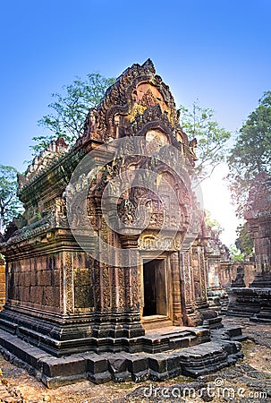 Banteay Srey Temple ruins (Xth Century) , Siem Reap, Cambodia Stock Photo