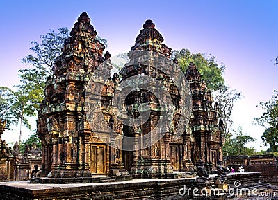 Banteay Srey Temple ruins (Xth Century) , Siem Reap, Cambodia Editorial Stock Photo