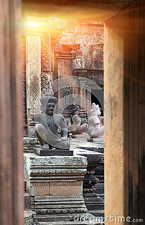 Banteay Srey Temple ruins Xth Century , Siem Reap, Cambodia Stock Photo