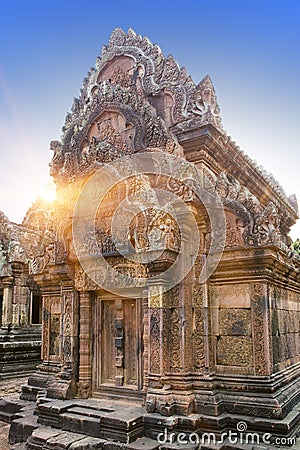 Banteay Srey Temple ruins Xth Century , Siem Reap, Cambodia Stock Photo