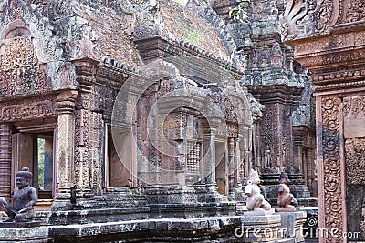 Banteay Srey Temple ruins Xth Century , Siem Reap, Cambodia Stock Photo