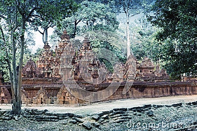 Banteay Srey Temple ruins Xth Century , Siem Reap, Cambodia, Stock Photo