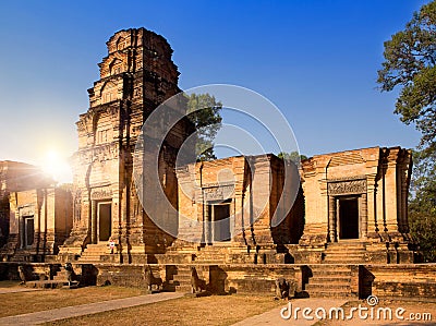 Banteay Srey Temple ruins (Xth Century) on a sunset, Siem Reap, Cambodia Stock Photo