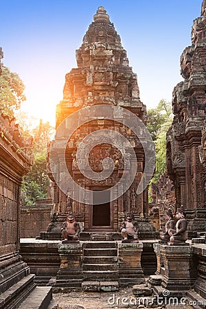 Banteay Srey Temple ruins Xth Century on a sunset, Siem Reap, Cambodia Stock Photo