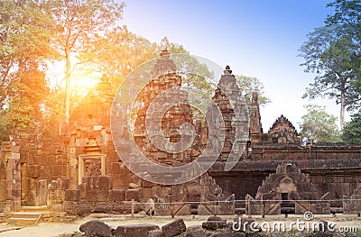 Banteay Srey Temple ruins Xth Century on a sunset, Siem Reap, Cambodia Stock Photo