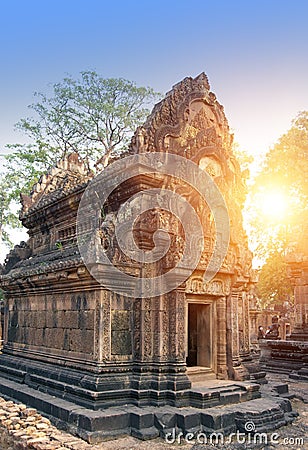 Banteay Srey Temple ruins Xth Century on a sunset, Siem Reap, Cambodia Stock Photo