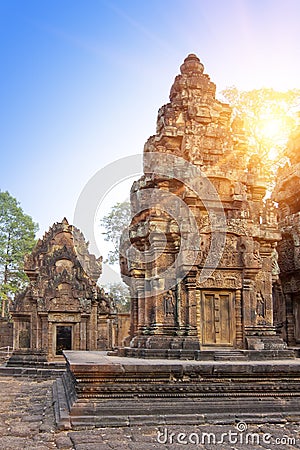 Banteay Srey Temple ruins Xth Century on a sunset, Siem Reap, Cambodia Stock Photo