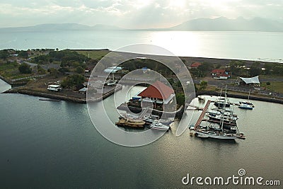 Banyuwangi, Indonesia - August 22, 2022: Drone View of the yachts docks around the Boom marina Editorial Stock Photo