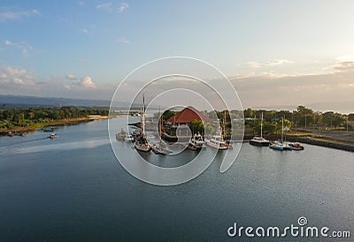 Banyuwangi, Indonesia - August 22, 2022: Drone View of the yachts docks around the Boom marina Editorial Stock Photo