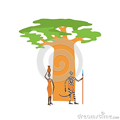 Baobab tree on white vector illustration. Vector Illustration