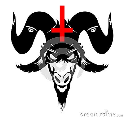 Baphomet, Goat headed demon with inverted cross, petrus cross on the forehead. Baphomet of the Church of Satan Stock Photo
