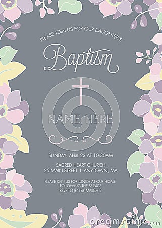 Baptism, Christening, First Communion, or Confirmation Invitation Template Vector Illustration