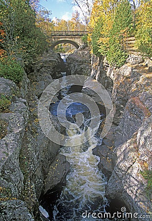 Baptism River flowing into Lake Superior, Tettegouche State Park on Route 61, MN Stock Photo