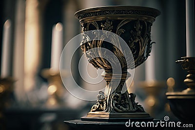 a baptismal font stands ready for the sacrament of baptism Generative AI Stock Photo