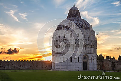 Baptistry of Pisa at sunset, Italy Stock Photo