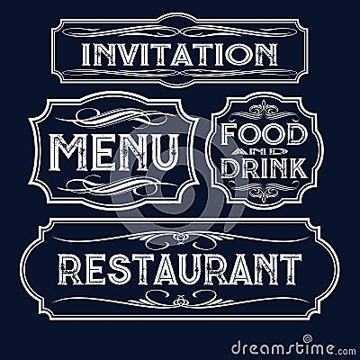 Vintage Frames Set Restaurant Bar Food Menu blue Vector Illustration