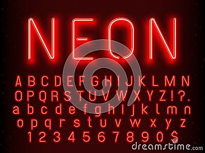 Bar or Casino glowing sign elements. Red neon letters and numbers with fluorescent light vector illustration Vector Illustration