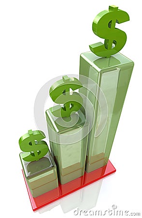 Bar chart of financial growth, dollar sign Cartoon Illustration