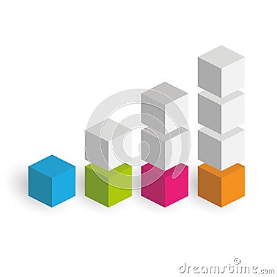 Bar chart of 4 growing columns. 3D isometric colorful vector graph. Economical growth, increase or success theme Vector Illustration
