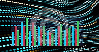 Bar chart image over colorful dots forming wavy patterns Stock Photo